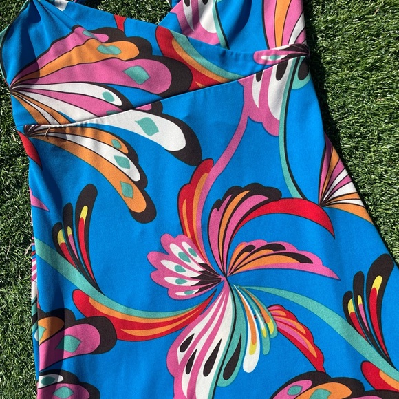 BCBG MAXAZRIA Blue Tropical Floral Asymmetrical Y2K Dress Size XS - Picture 5 of 7